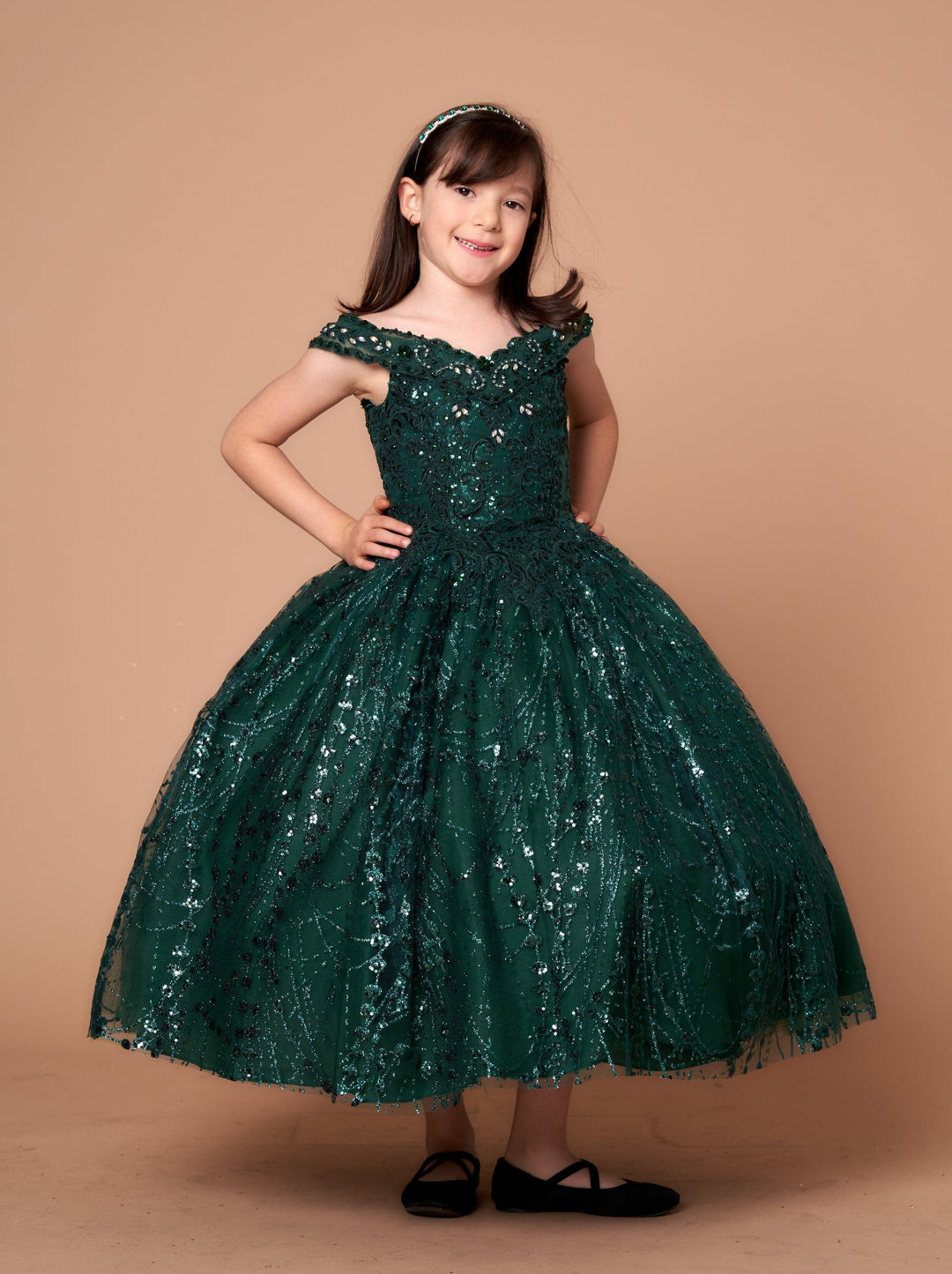 Girls Off Shoulder Cape Gown by Calla SCK-303
