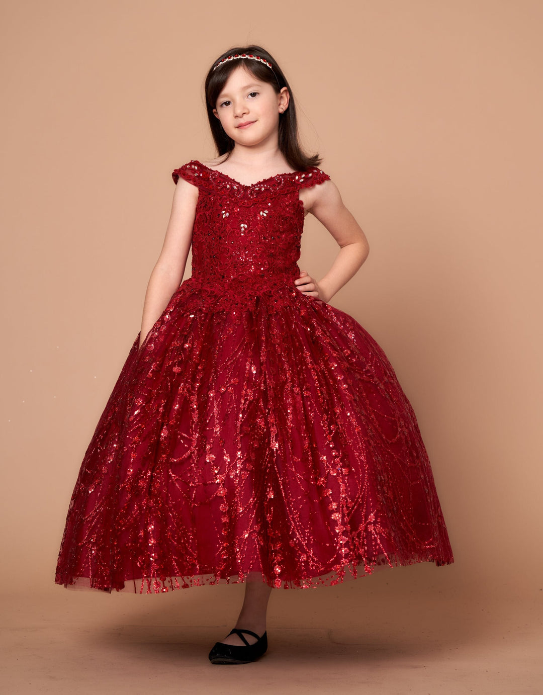 Girls Off Shoulder Cape Gown by Calla SCK-303