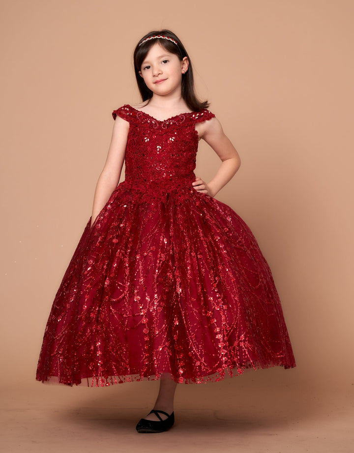 Girls Off Shoulder Cape Gown by Calla SCK-303