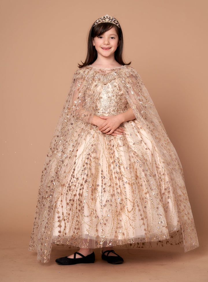Girls Off Shoulder Cape Gown by Calla SCK-303