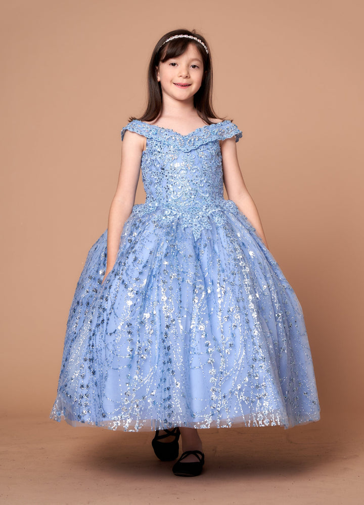 Girls Off Shoulder Cape Gown by Calla SCK-303