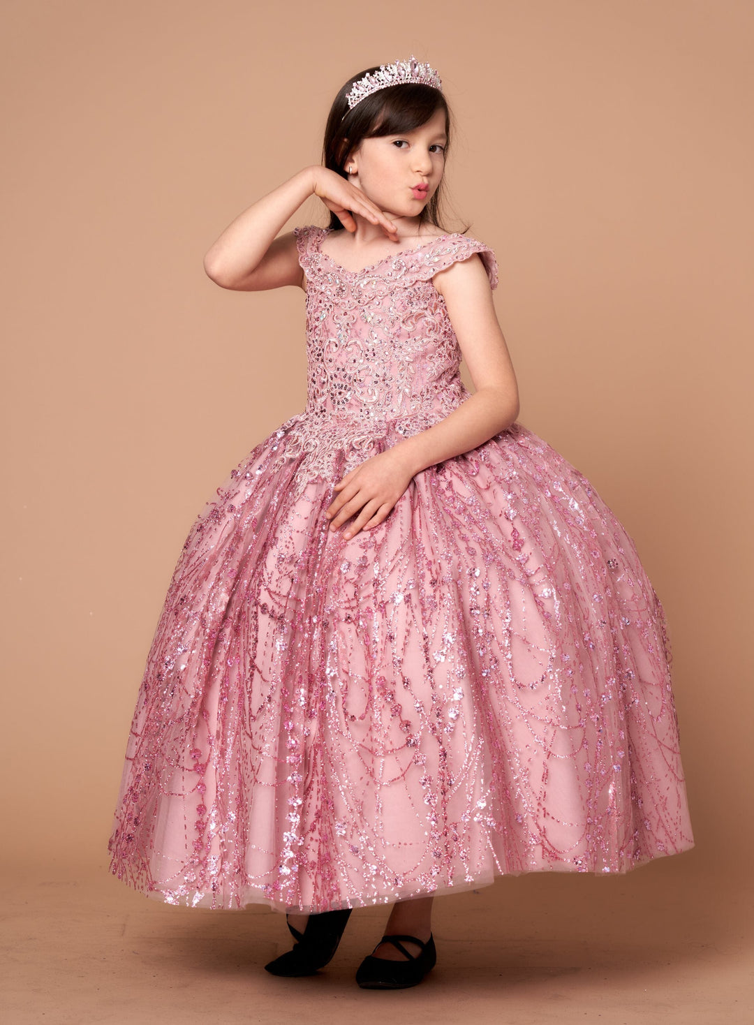 Girls Off Shoulder Cape Gown by Calla SCK-303