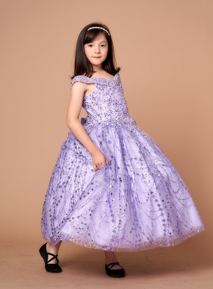 Girls Off Shoulder Cape Gown by Calla SCK-303
