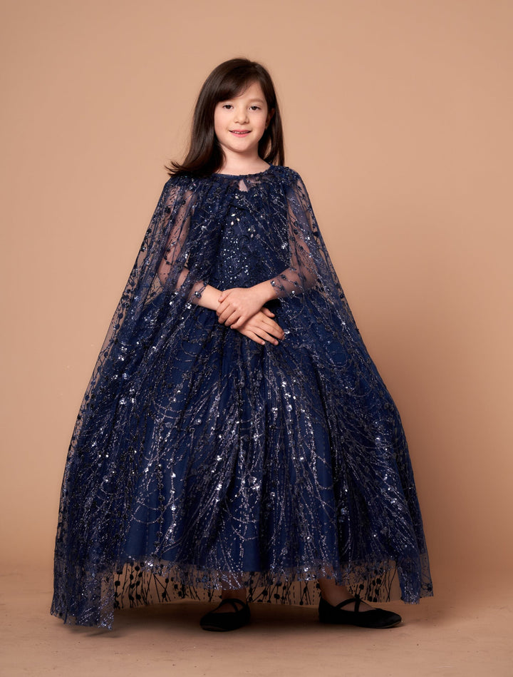 Girls Off Shoulder Cape Gown by Calla SCK-303