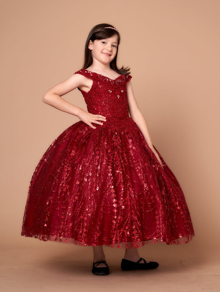 Girls Off Shoulder Cape Gown by Calla SCK-303