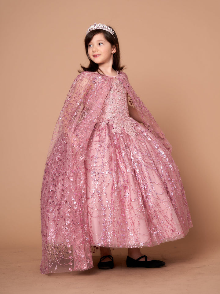 Girls Off Shoulder Cape Gown by Calla SCK-303