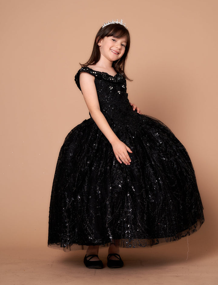 Girls Off Shoulder Cape Gown by Calla SCK-303