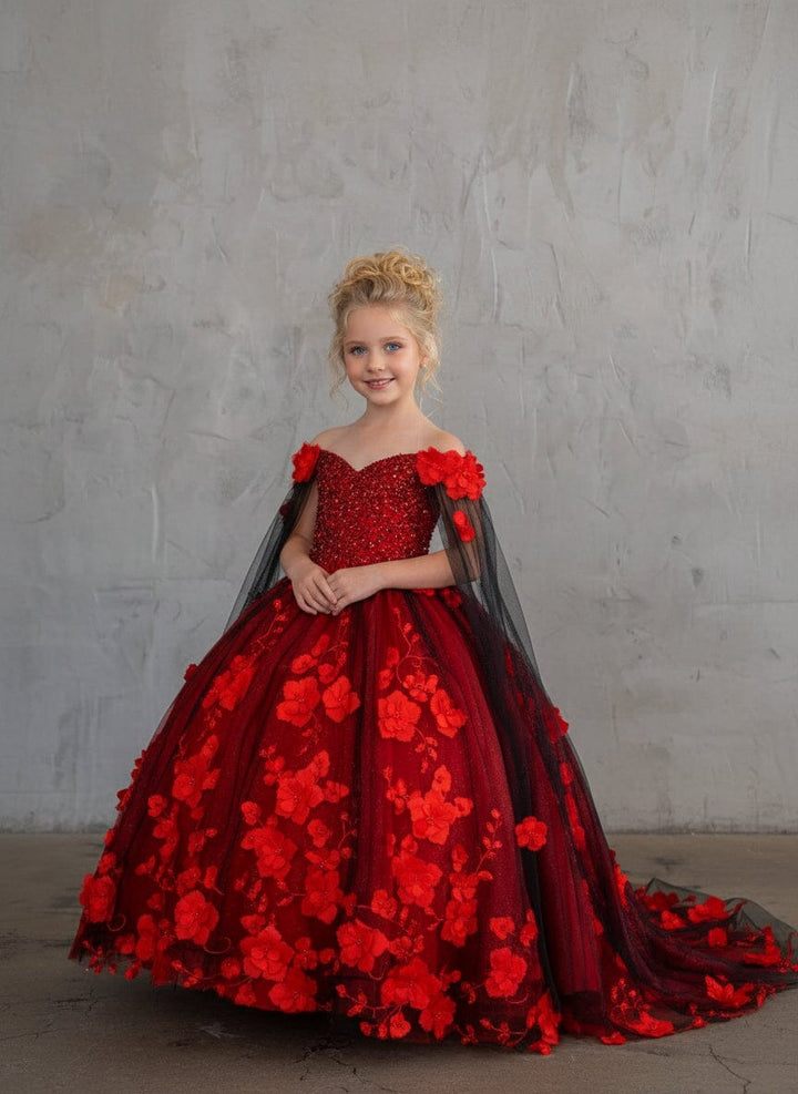 Girls Off Shoulder Cape Sleeve Gown by Calla SCK-307
