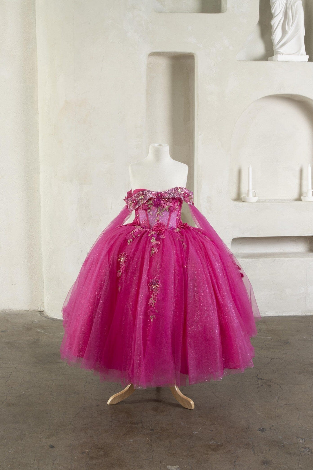 Girls Off Shoulder Cape Sleeve Gown by Calla SCK-308