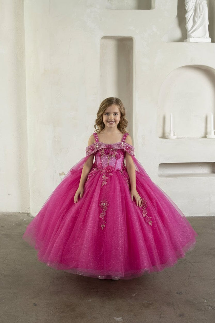 Girls Off Shoulder Cape Sleeve Gown by Calla SCK-308
