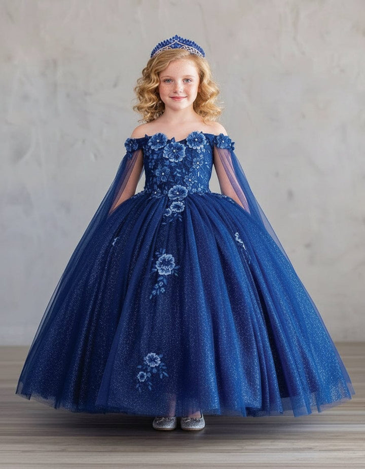Girls Off Shoulder Cape Sleeve Gown by Calla SCK-314
