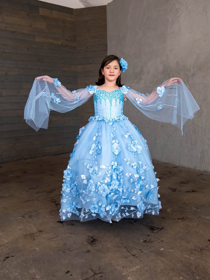 Girls Off Shoulder Cape Sleeve Gown by Calla SCK-307