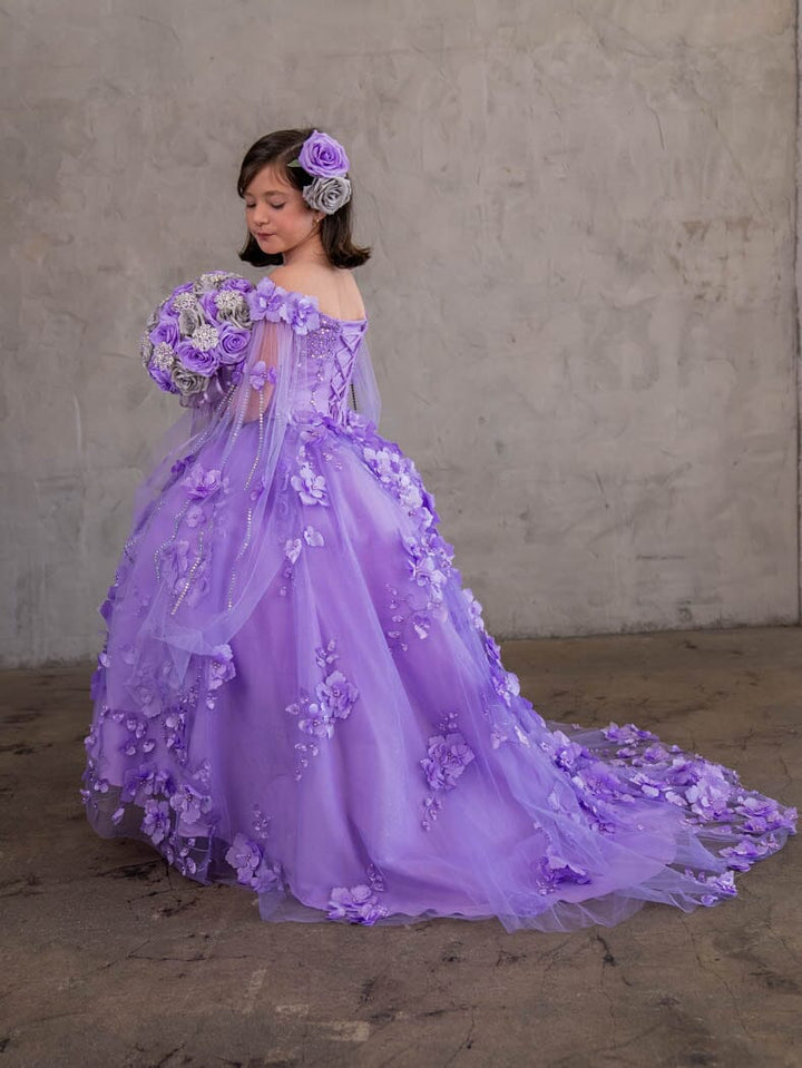 Girls Off Shoulder Cape Sleeve Gown by Calla SCK-307