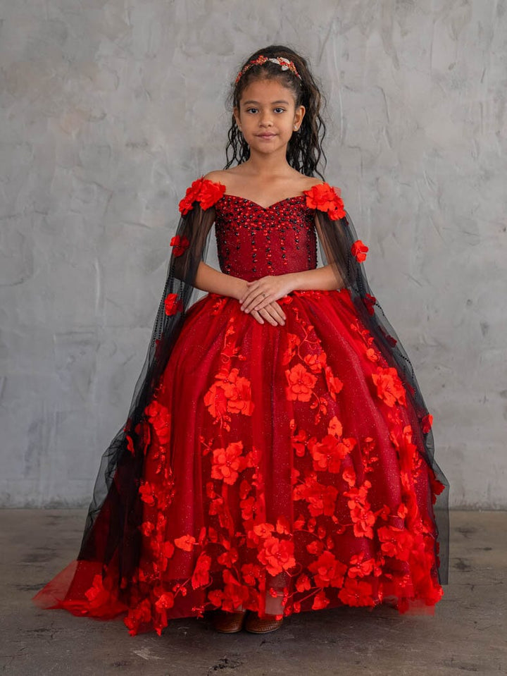 Girls Off Shoulder Cape Sleeve Gown by Calla SCK-307