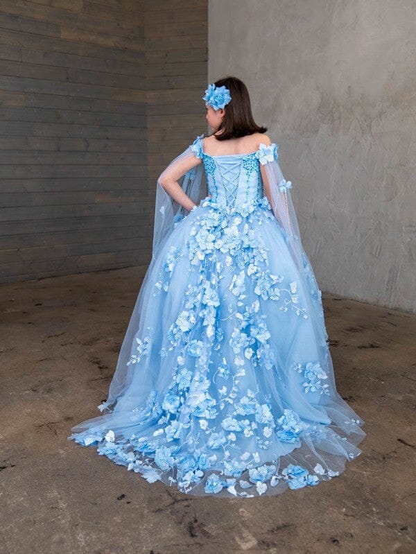 Girls Off Shoulder Cape Sleeve Gown by Calla SCK-307