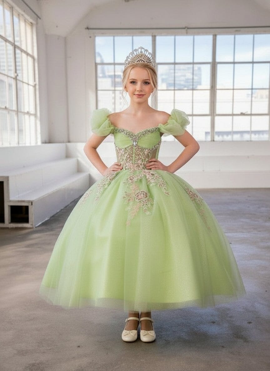 Girls Off Shoulder Corset Gown by Calla SCK-312