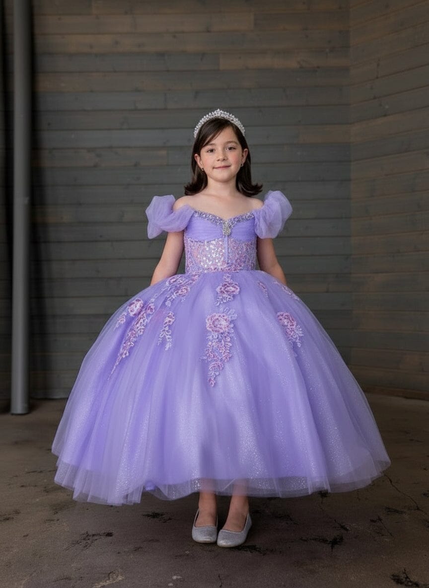 corset dress purple Girls Off Shoulder Corset Gown by Calla SCK-312 4 / Lilac