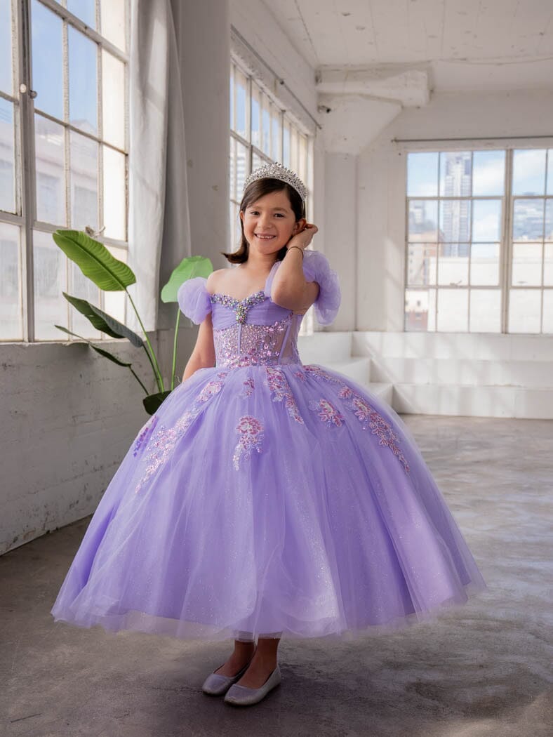 Girls Off Shoulder Corset Gown by Calla SCK-312 4 / Lilac Girls Off Shoulder Corset Gown by Calla SCK-312 4 / Lilac