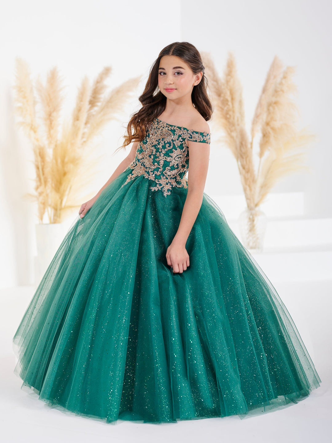 Girls Off Shoulder Gown by Tiffany Princess 13687