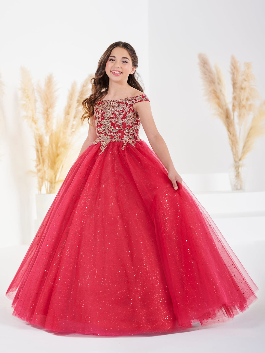 Girls Off Shoulder Gown by Tiffany Princess 13687