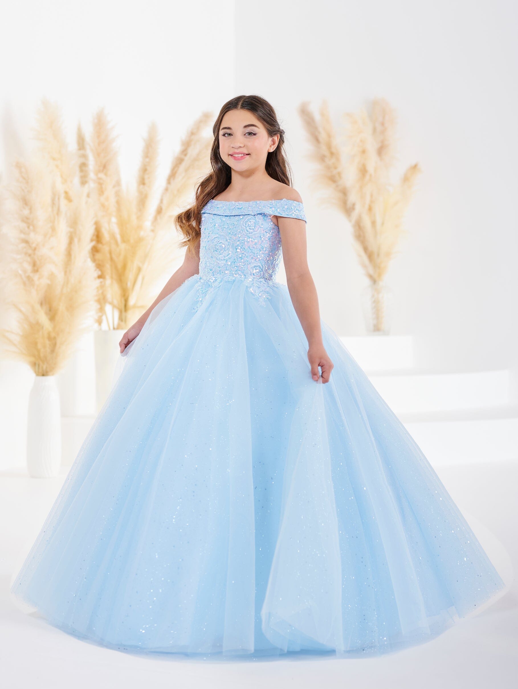 Girls Off Shoulder Gown by Tiffany Princess 13688 – ABC Fashion