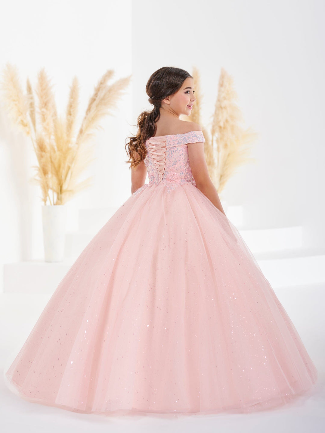 Girls Off Shoulder Gown by Tiffany Princess 13688