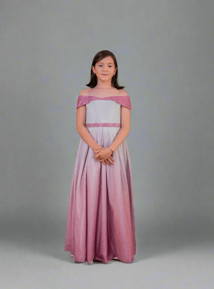 Girls Off Shoulder Ombre Glitter Gown by Calla D-823