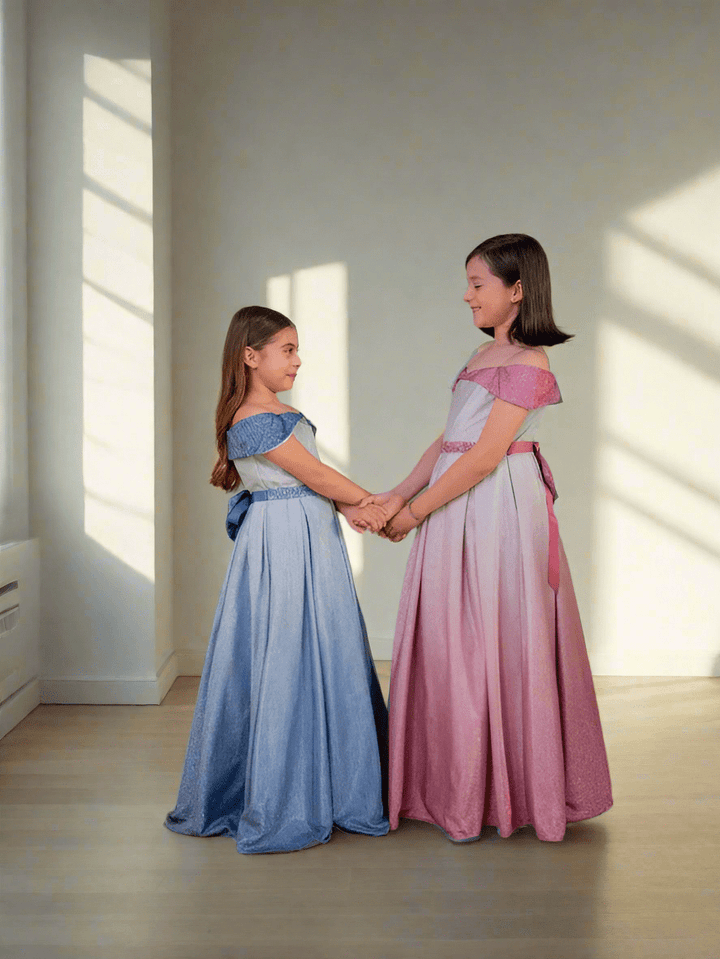 Girls Off Shoulder Ombre Glitter Gown by Calla D-823