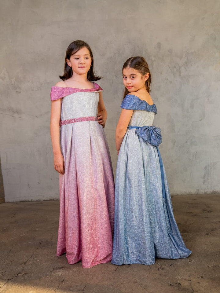 Girls Off Shoulder Ombre Glitter Gown by Calla D-823