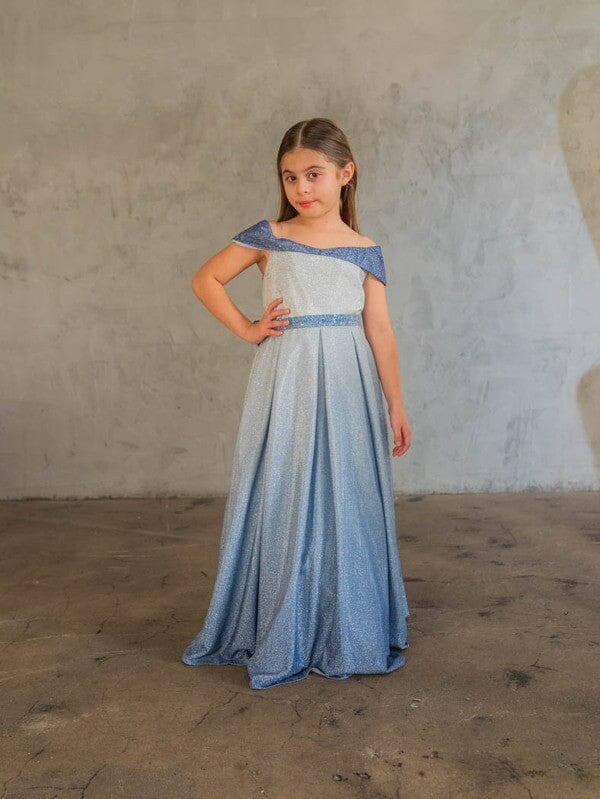 Girls Off Shoulder Ombre Glitter Gown by Calla D-823