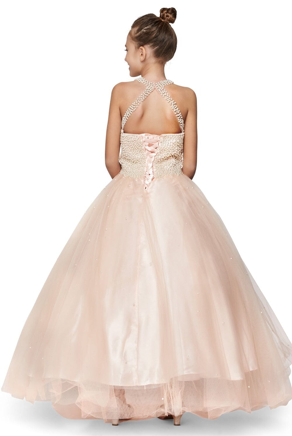 Cinderella Couture Big Girls Champagne (Beige) Dazzling Halter Neck Tulle Junior Bridesmaid Dress 8-16, Size: 12 Cinderella Couture Big Girls Champagne (Beige) Dazzling Halter Neck Tulle Junior Bridesmaid Dress 8-16, Size: 12