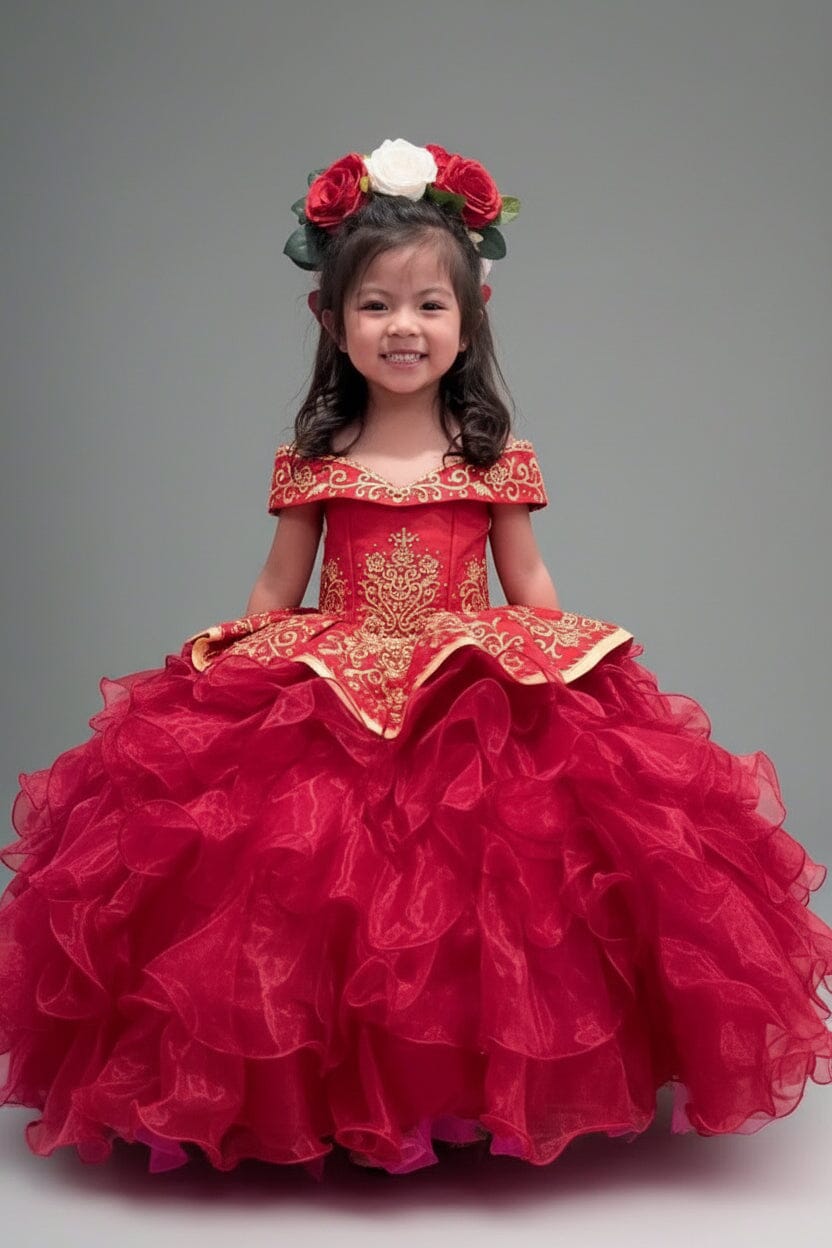 Girls Ruffled Charro Off Shoulder Gown by Calla SCK-313