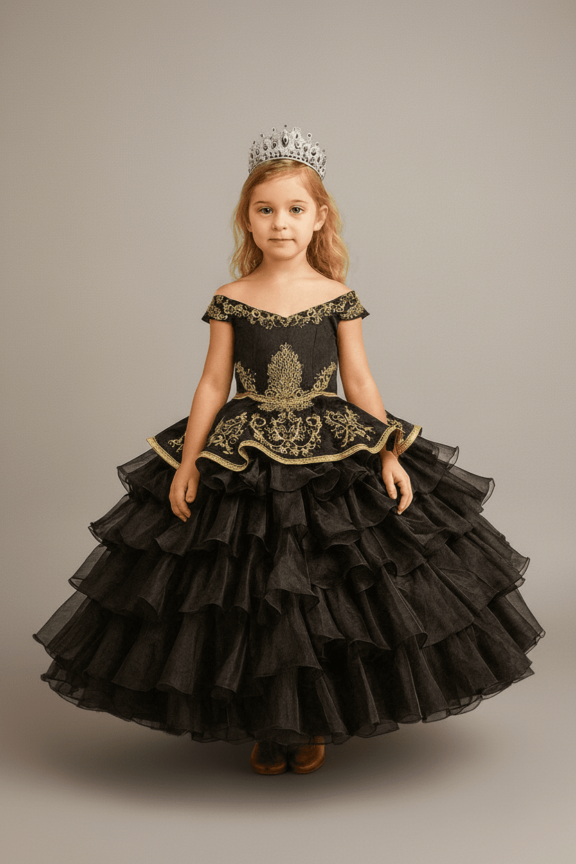 Girls Ruffled Charro Off Shoulder Gown by Calla SCK-313
