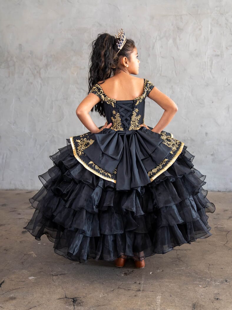 Girls Ruffled Charro Off-Shoulder Gown by Calla SCK313 | Formal Dress Shops Red/Gold / 16 Girls Ruffled Charro Off-Shoulder Gown by Calla SCK313 | Formal Dress Shops Red/Gold / 16