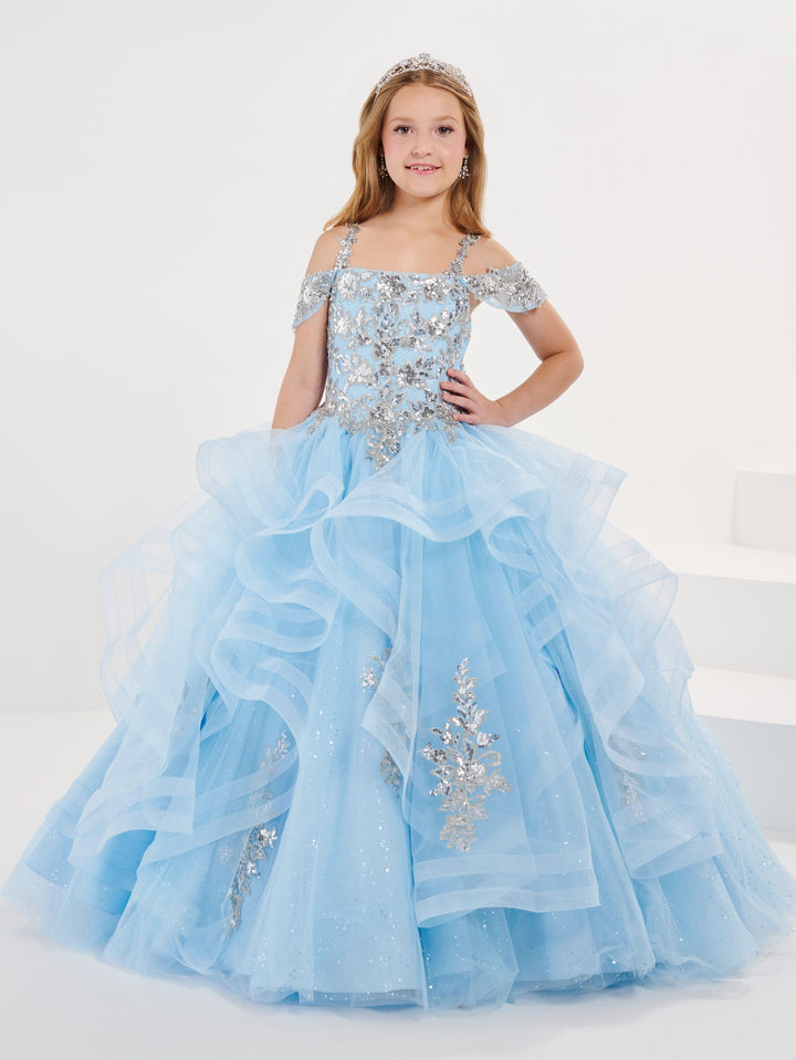 Girls Ruffled Cold Shoulder Gown by Tiffany Princess 13698