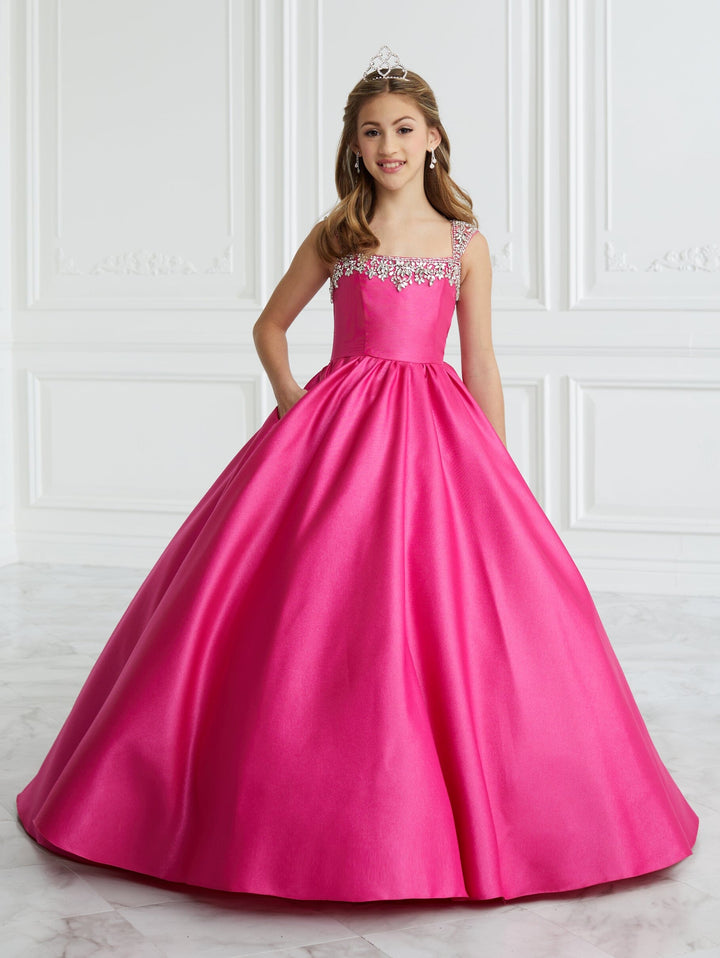 Girls Satin Cap Sleeve Gown by Tiffany Princess 13678
