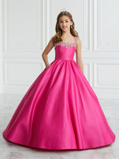 Girls Satin Cap Sleeve Gown by Tiffany Princess 13678