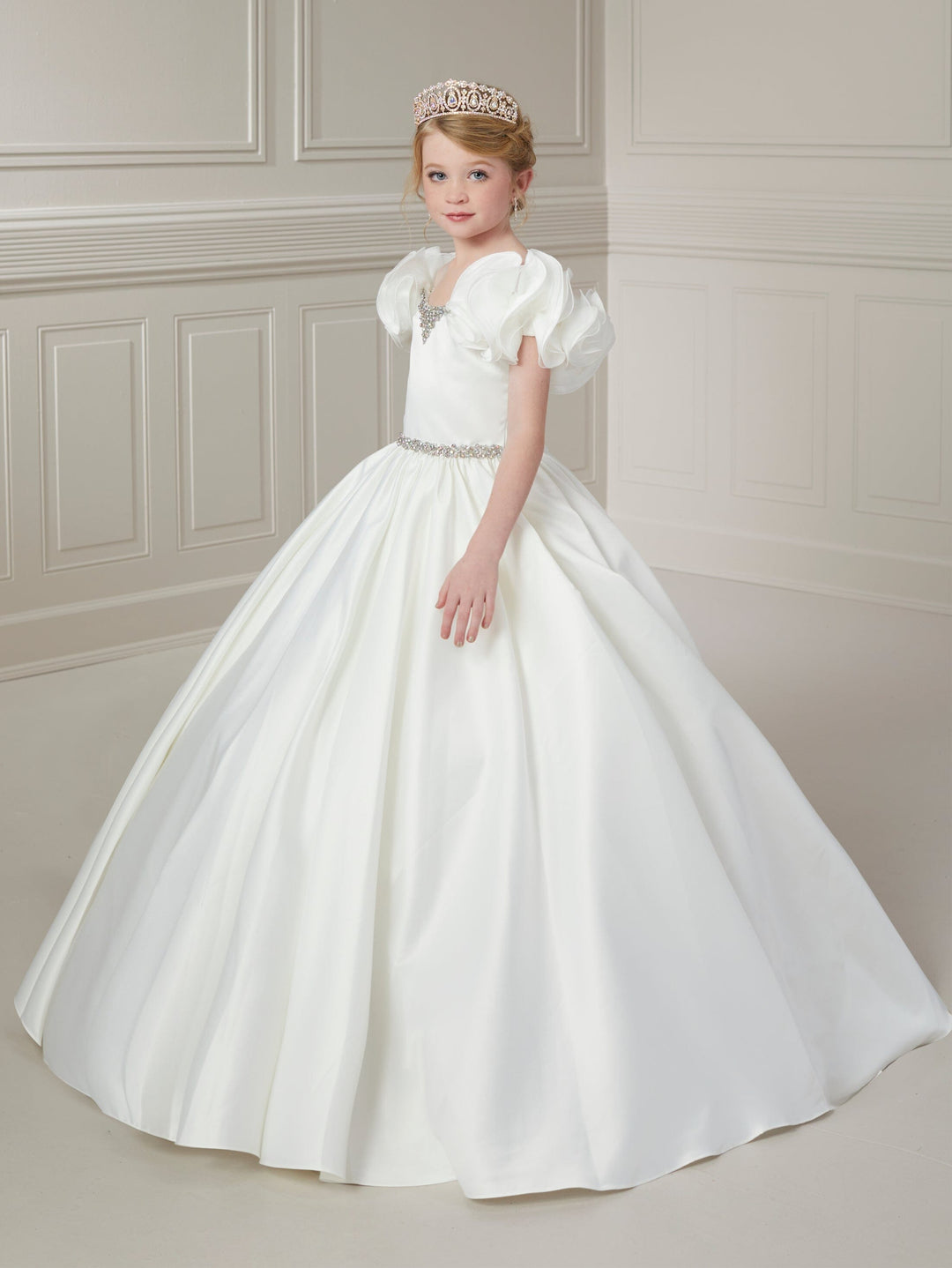 Girls Satin Ruffled Sleeves Gown by Tiffany Princess 13730