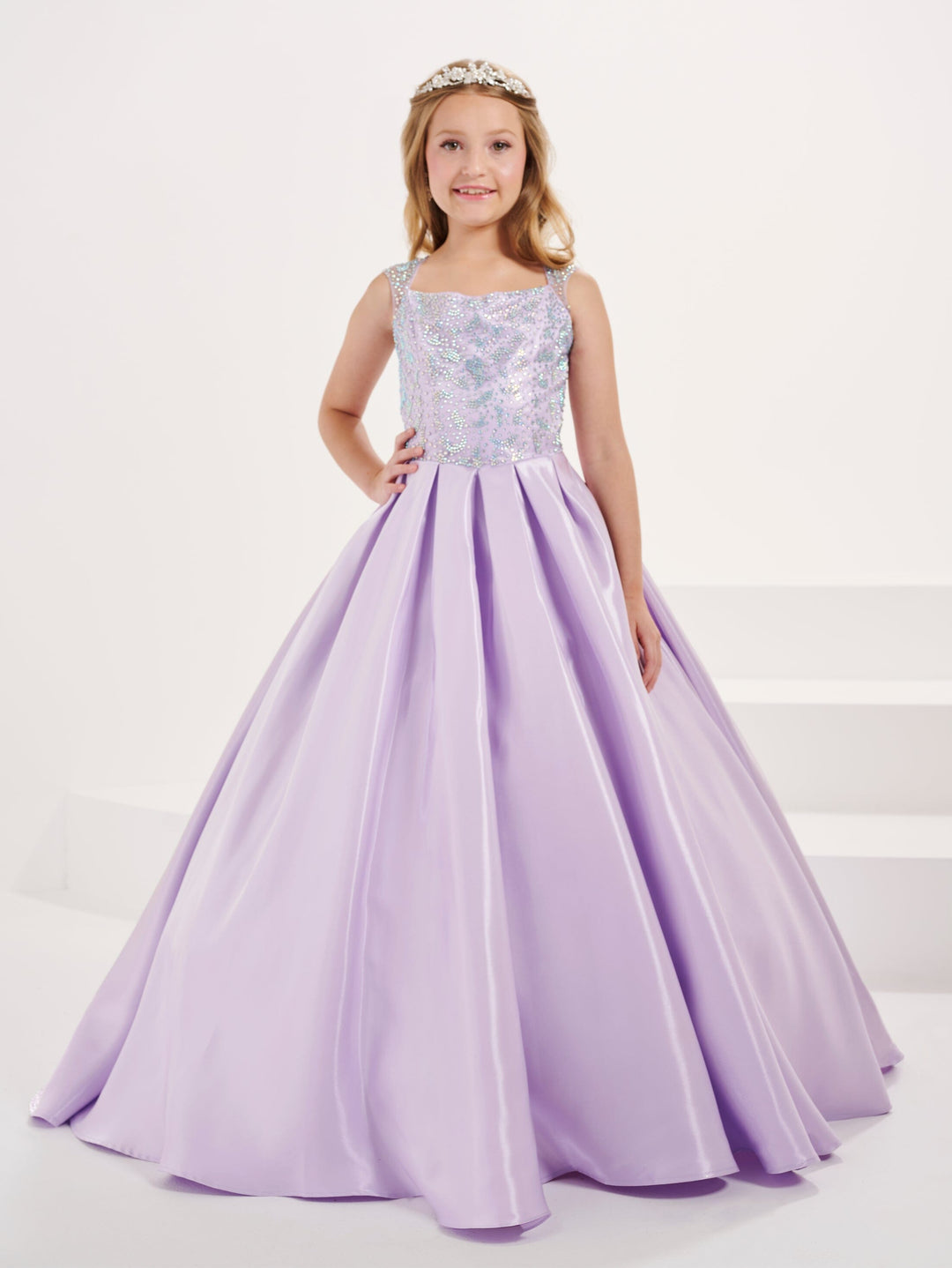 Girls Satin Sleeveless Gown by Tiffany Princess 13697