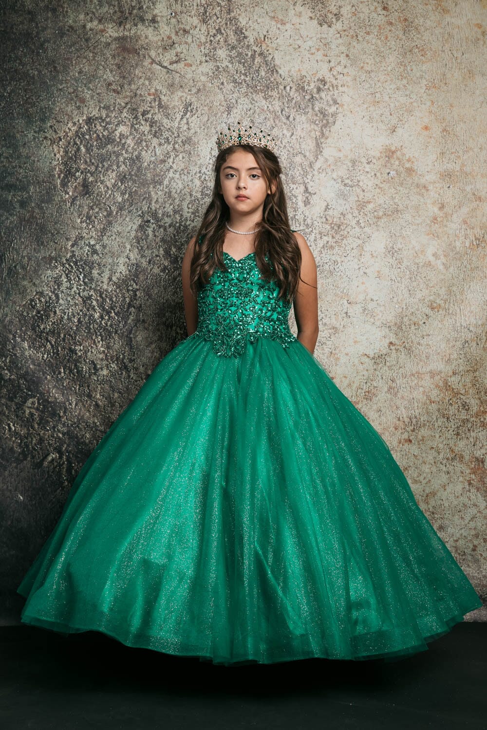 Girls Sequin Applique Sleeveless Gown by Petite Adele C337