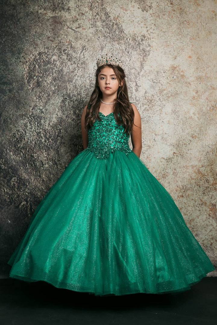 Girls Sequin Applique Sleeveless Gown by Petite Adele C337