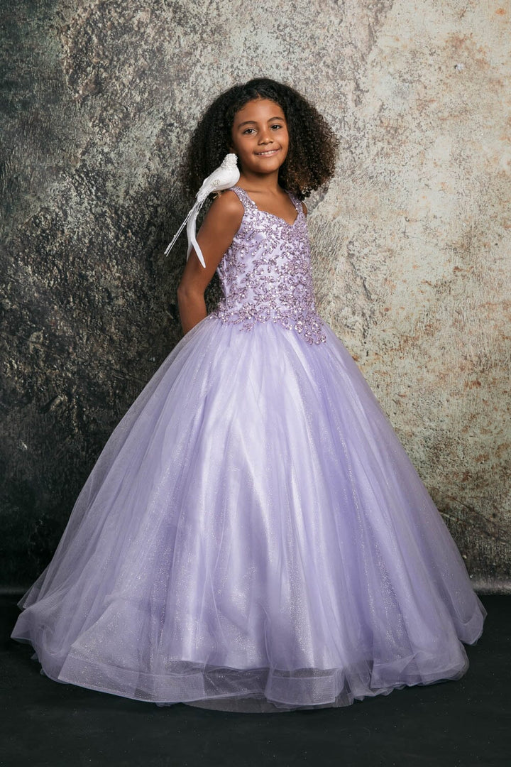Girls Sequin Applique Sleeveless Gown by Petite Adele C337