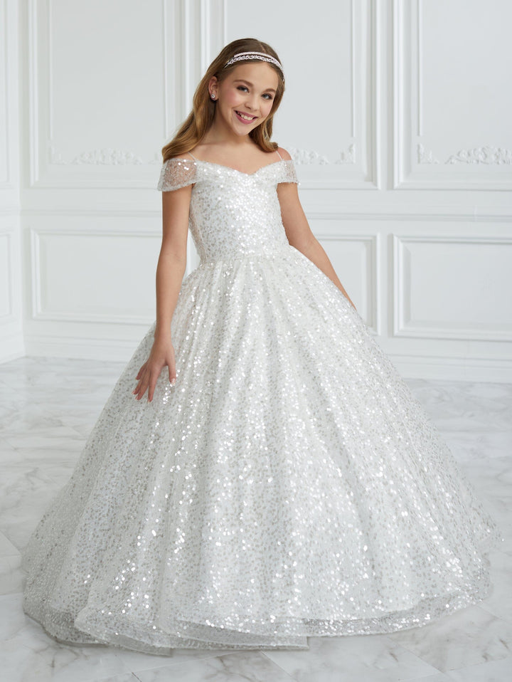 Girls Sequin Cold Shoulder Gown by Tiffany Princess 13679