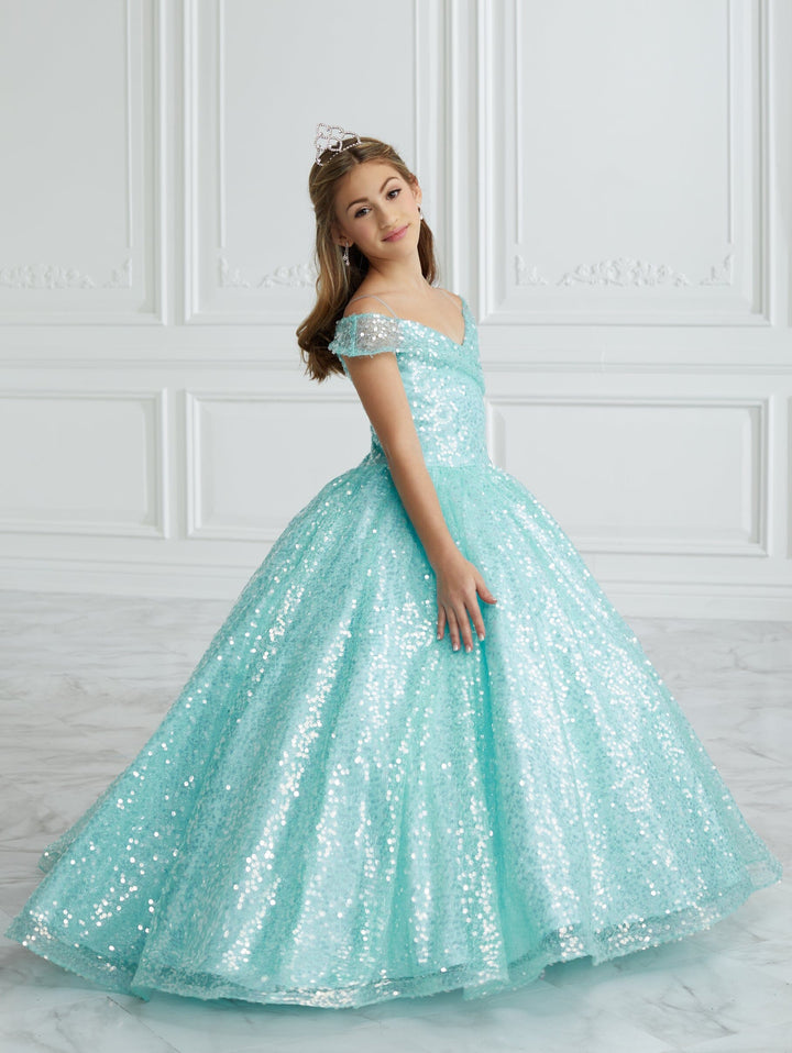 Girls Sequin Cold Shoulder Gown by Tiffany Princess 13679