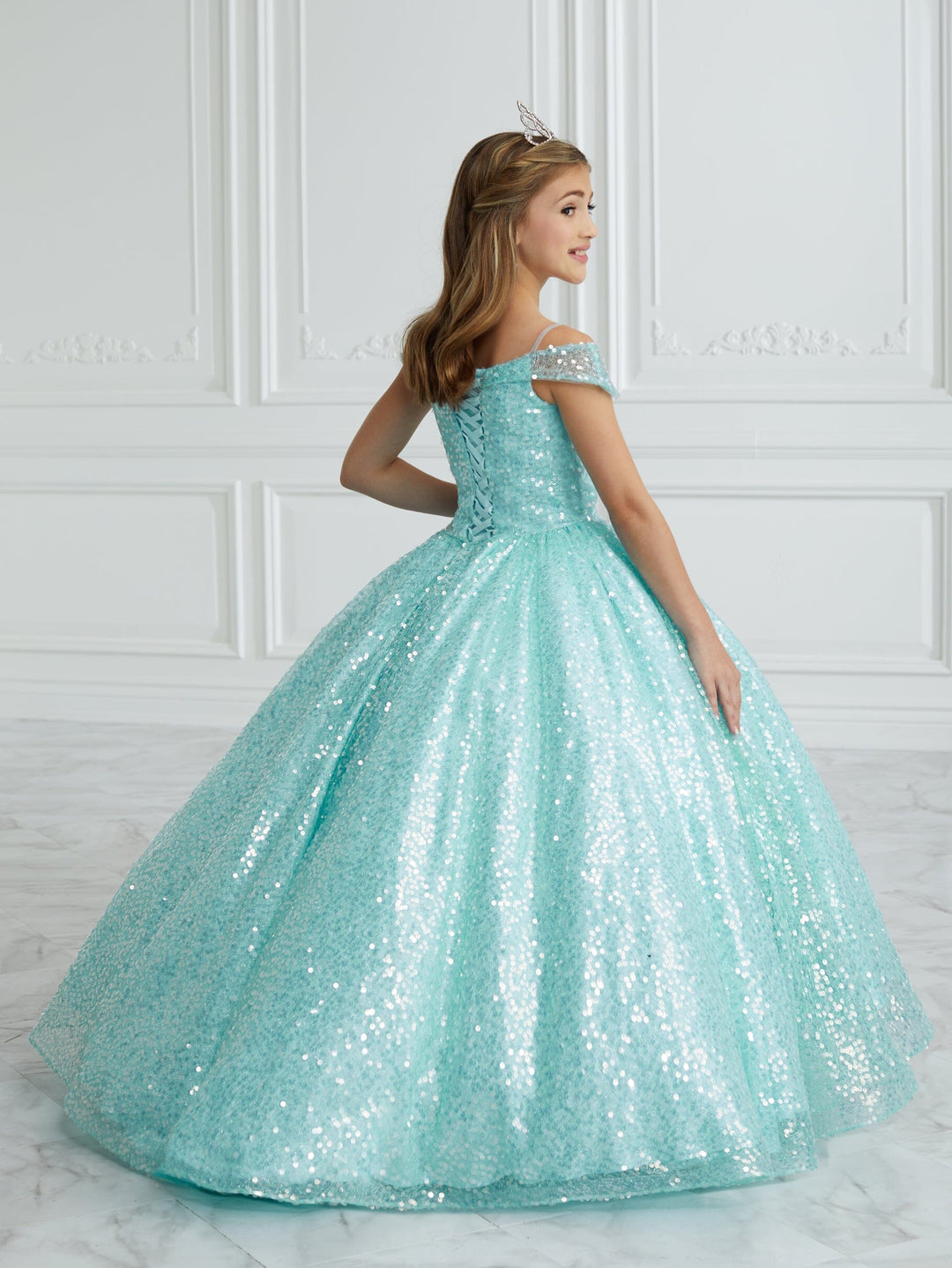 Girls Sequin Cold Shoulder Gown by Tiffany Princess 13679