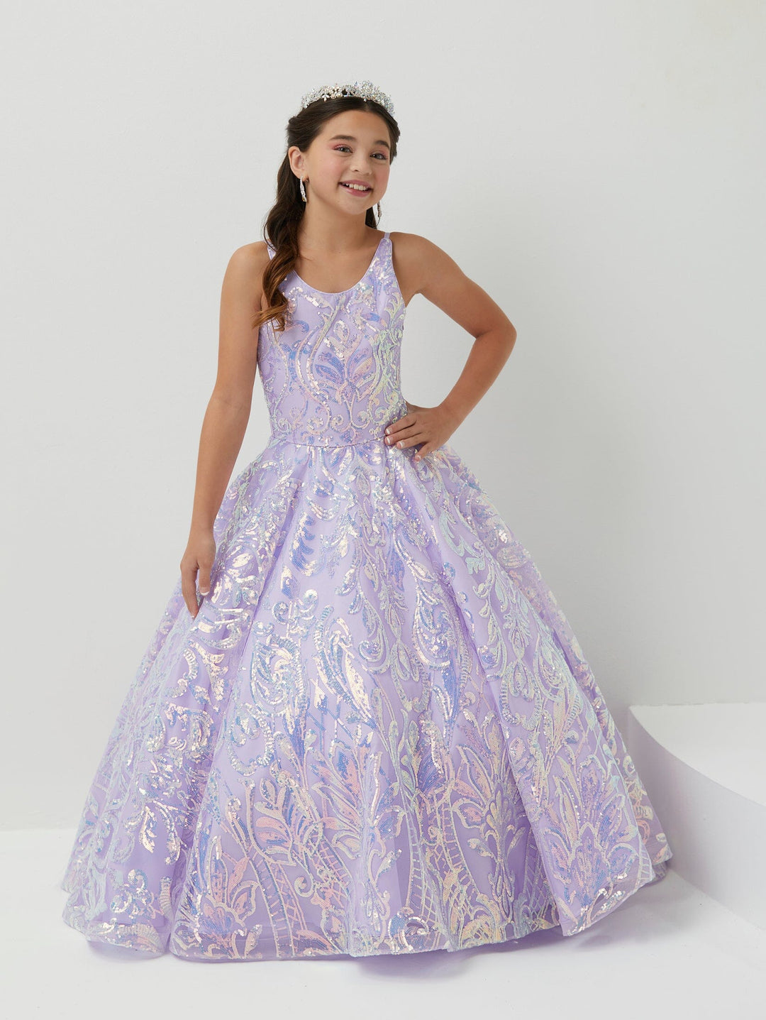 Girls Sequin Print Sleeveless Gown by Tiffany Princess 13660
