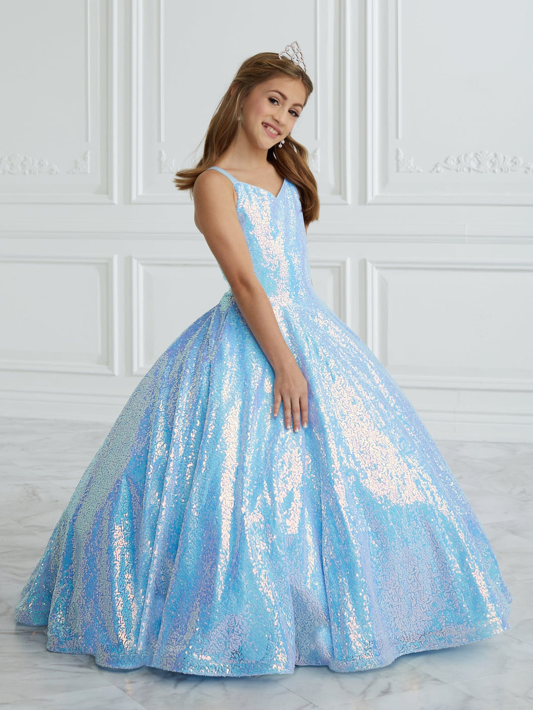 Girls Sequin V-Neck Gown by Tiffany Princess 13675