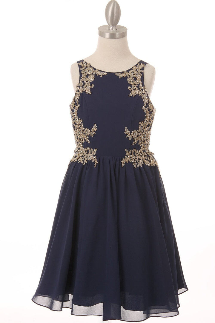 Girls Short Applique Dress with Corset Back by Cinderella Couture 5069