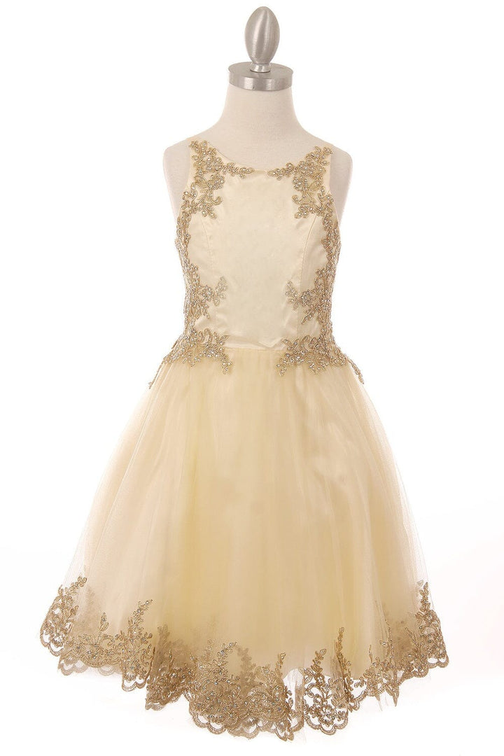 Girls Short Applique Dress with Corset Back by Cinderella Couture 8503