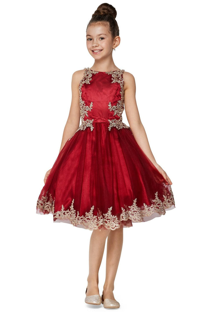 Girls Short Applique Dress with Corset Back by Cinderella Couture 8503